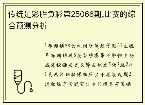 传统足彩胜负彩第25066期,比赛的综合预测分析